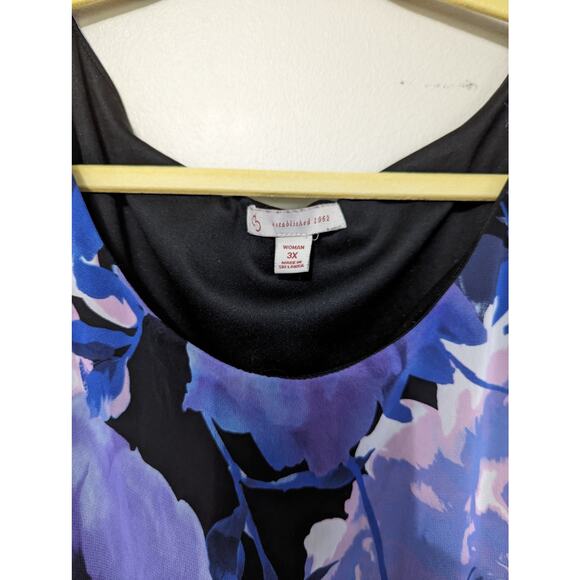 Women's Plus Size Purple 3X Floral Chiffon Top and 2X stretch Pants Outfit - Picture 4 of 9